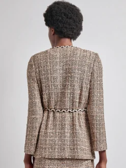 Jackets & Coats|Misook Heritage Fit Braid Trim Tweed Knit Jacket Sand/Biscotti/Black