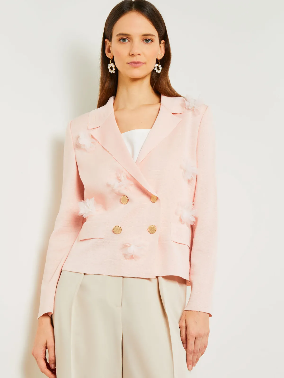 Jackets & Coats|Misook Heritage Fit Double Breasted Jacket - Floral Applique Knit PorcelainPink