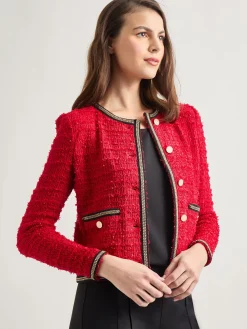Jackets & Coats|Misook Heritage Fit Double Chain Trim Eyelash Knit Jacket Rouge