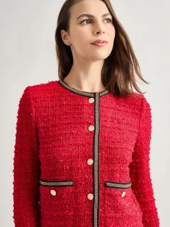 Jackets & Coats|Misook Heritage Fit Double Chain Trim Eyelash Knit Jacket Rouge