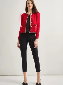 Jackets & Coats|Misook Heritage Fit Double Chain Trim Eyelash Knit Jacket Rouge