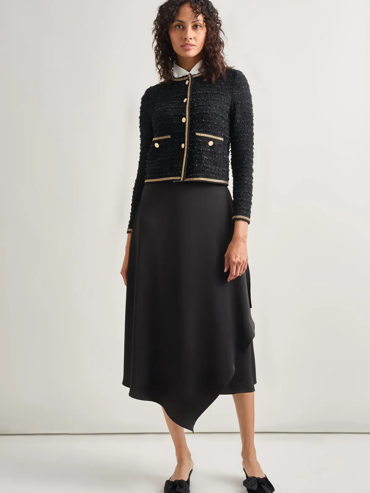 Jackets & Coats|Misook Heritage Fit Double Chain Trim Eyelash Knit Jacket Black