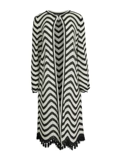 Jackets & Coats|Misook Heritage Fit Jacket - Chevron Fringe Trim Intarsia Knit Black/White