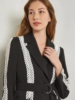 Jackets & Coats|Misook Heritage Fit Jacket - Eyelet Trim Woven Twill Black/White
