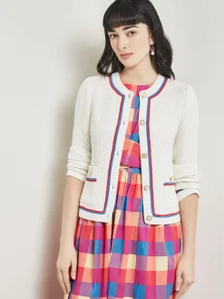 Jackets & Coats|Misook Heritage Fit Jacket - Intarsia Soft Knit NewIvory/AdriaticBlue/RadiantPink