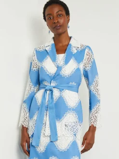 Jackets & Coats|Misook Heritage Fit Jacket - Lace Inset Novelty Woven AdriaticBlue/White