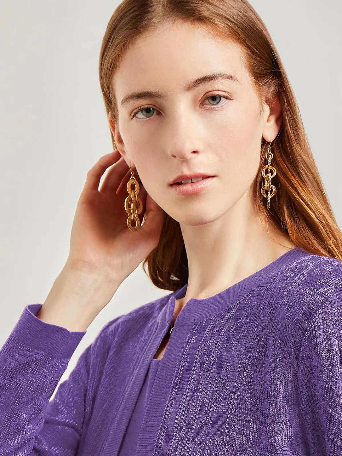 Jackets & Coats|Misook Heritage Fit Jewel Neck Jacquard Knit Jacket PlumRoyale