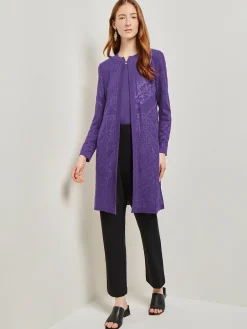 Jackets & Coats|Misook Heritage Fit Jewel Neck Jacquard Knit Jacket PlumRoyale