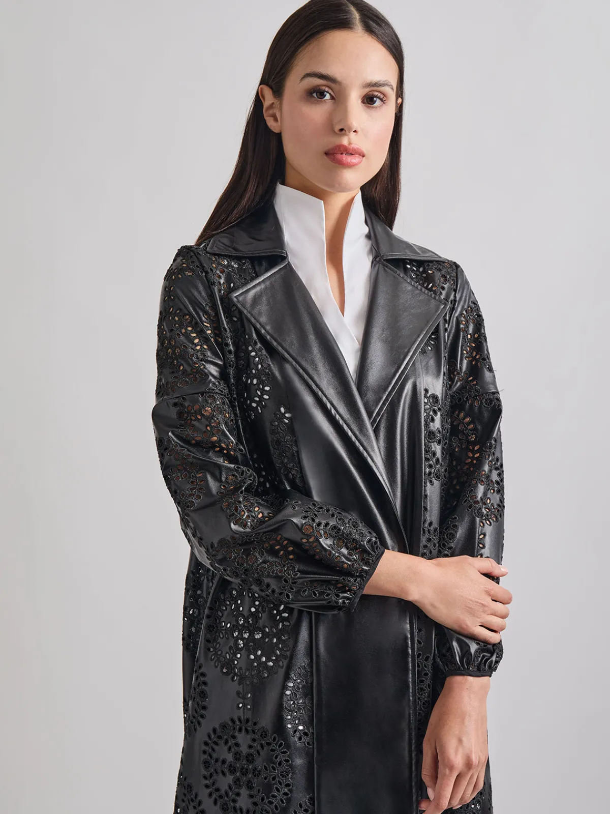 Jackets & Coats|Misook Heritage Fit Open Front Vegan Leather Jacket Black