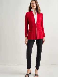 Jackets & Coats|Misook Inverted Notch Collar Tailored Knit Jacket Rouge