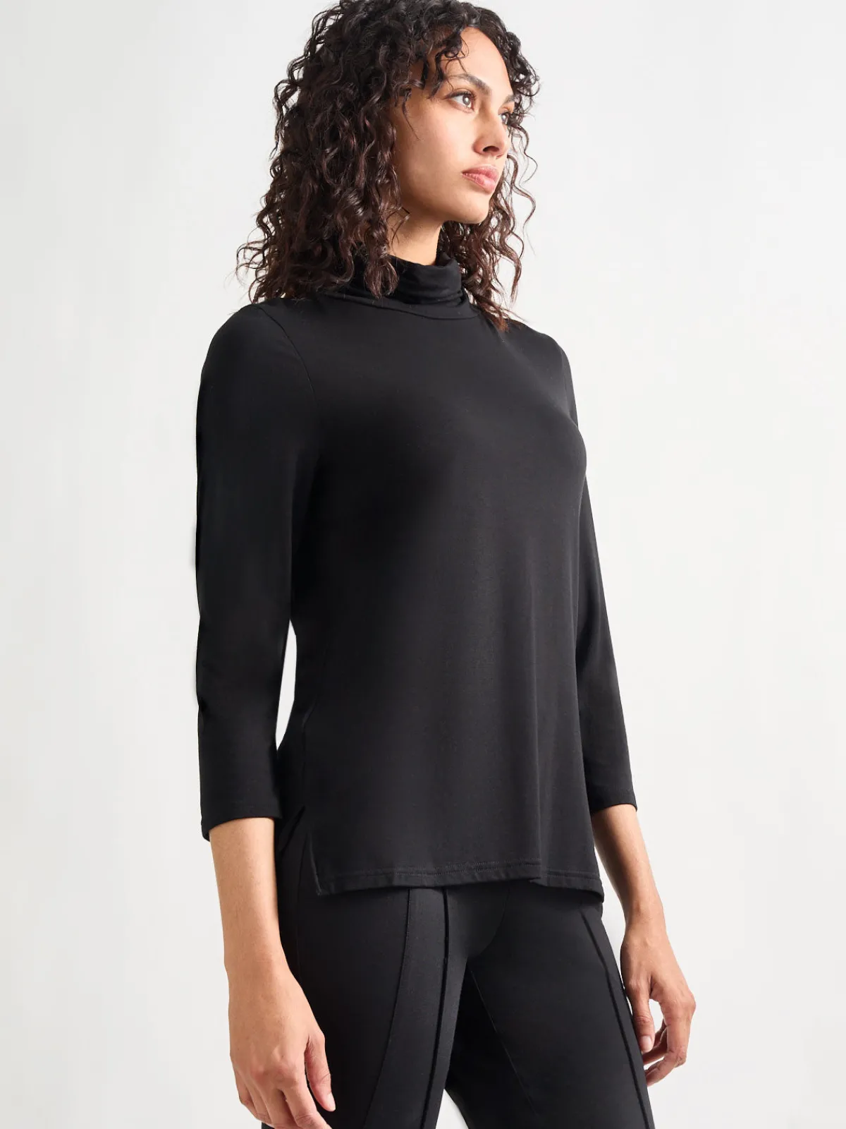Blouses & Shirts|Tops & Tees|Misook Jersey Turtleneck Top, Black