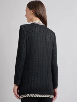 Jackets & Coats|Misook Jewel Neck Contrast Trim Cable Knit Jacket Black/Biscotti