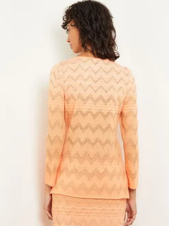 Tops & Tees|Misook Jewel Neck Tunic - Ombre Pointelle Soft Knit Citrine/ItalianClay/Biscotti