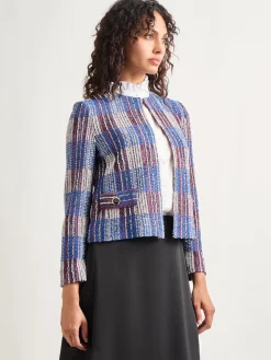 Jackets & Coats|Misook Jewel Neck Tweed Jacket Sand/NewIvory/Black/LyonsBlue/Russet