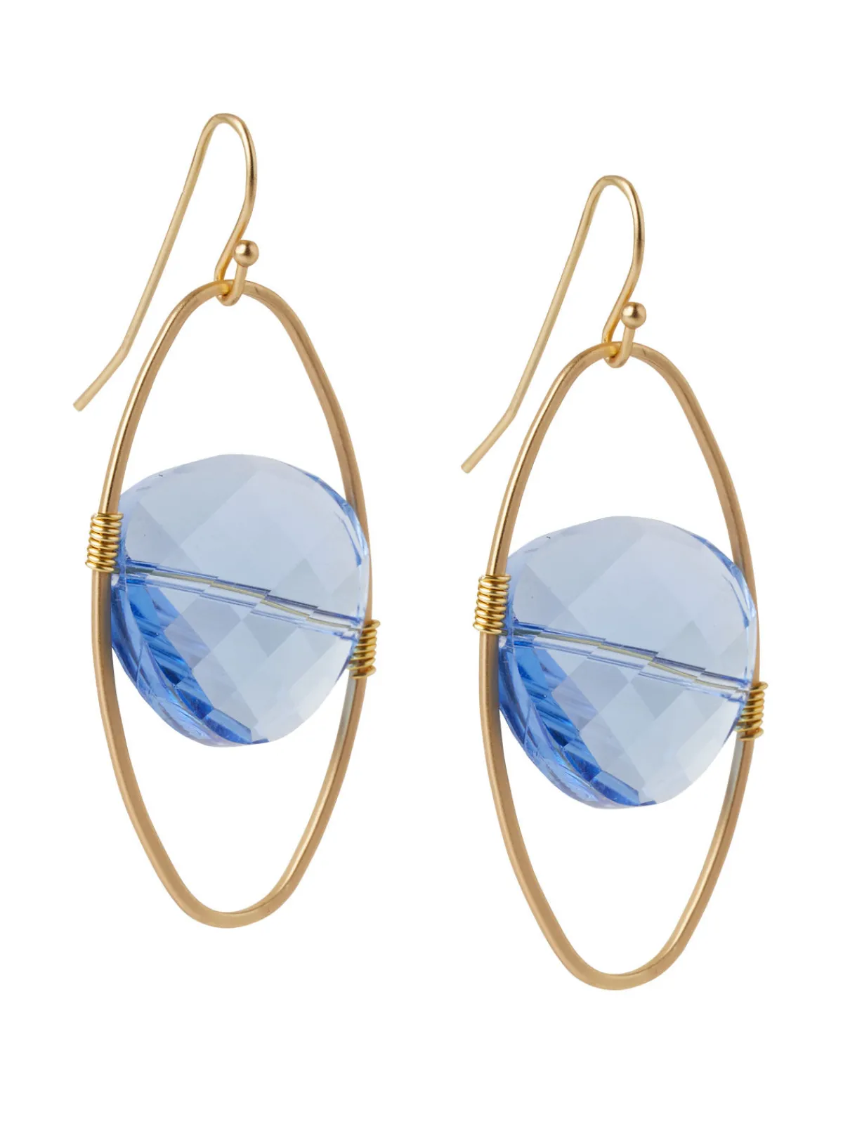 Accessories|Earrings|Misook 18K Matte Gold Plated Blue Crystal Wire Wrapped Earrings BlueCrystal