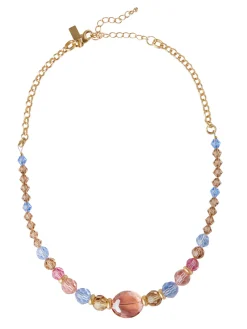 Accessories|Necklaces|Misook 18K Matte Gold Plated Mixed Crystal Necklace PeachMulti