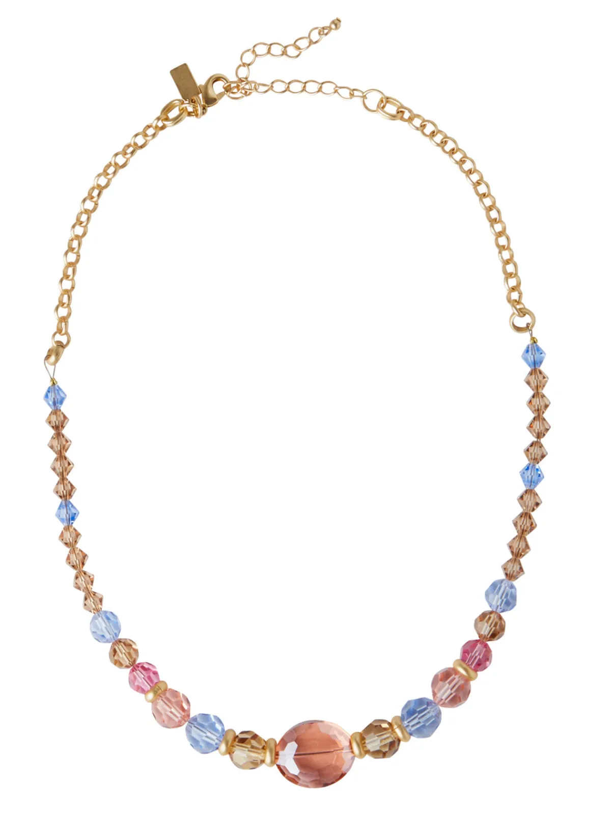 Accessories|Necklaces|Misook 18K Matte Gold Plated Mixed Crystal Necklace PeachMulti
