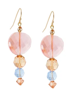Accessories|Earrings|Misook 18K Matte Gold Plated Multi-colored Crystal Earrings PeachMulti