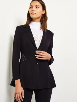 Jackets & Coats|Misook Lace Accent Tailored Knit Blazer Black