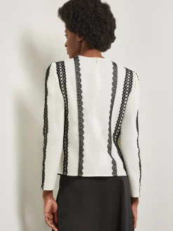 Blouses & Shirts|Tops & Tees|Misook Lace Applique Woven Blouse NewIvory/Black