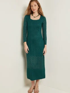 Dresses|Misook Maxi A-Line Dress - Burnout Detail Jacquard Knit Spruce