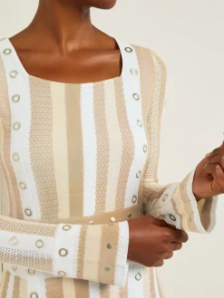 Dresses|Misook Maxi A-Line Dress - Multi-Stitch Grommet Detail Knit Parchment/Sand/NewIvory