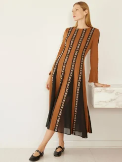 Dresses|Misook Maxi A-Line Dress - Sheer Panel Soft Knit Copper/Black