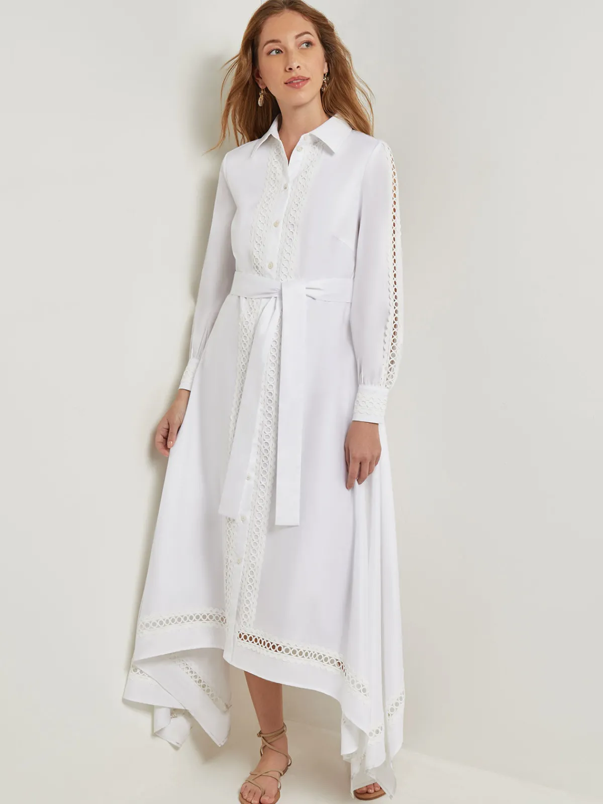 Dresses|Misook Maxi Dress - Eyelet Trim Cotton White