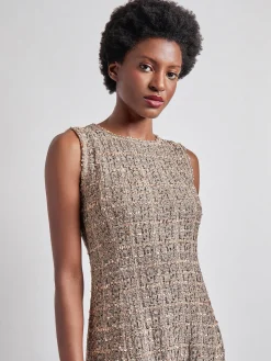 Dresses|Misook Maxi Fit & Flare Tweed Knit Dress Sand/Biscotti/Black
