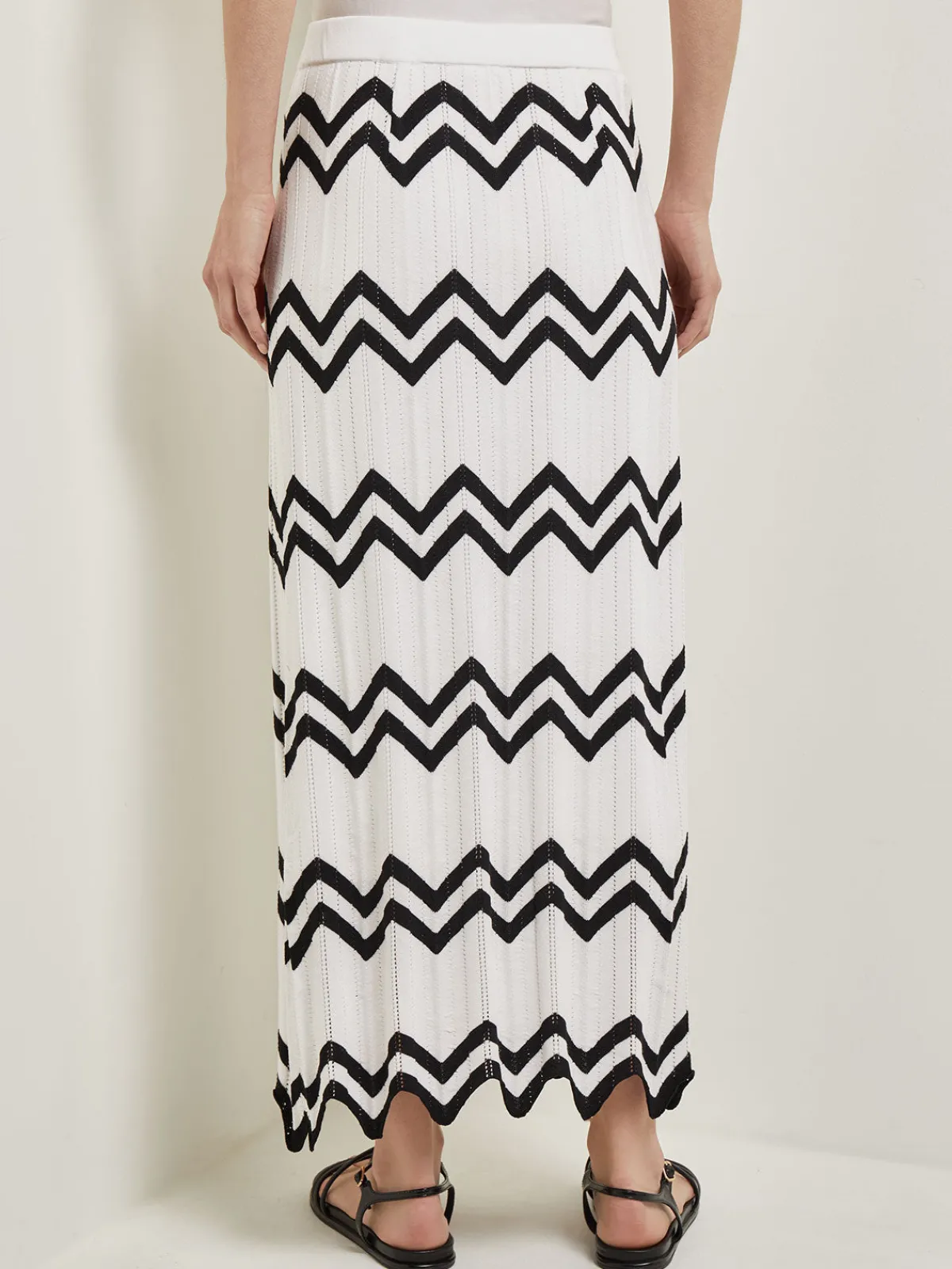 Skirts|Misook Maxi Pencil Skirt - Contrast Chevron Pointelle Soft Knit NewIvory/Black
