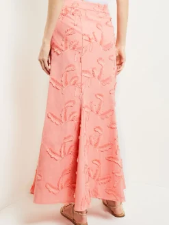 Skirts|Misook Maxi Trumpet Skirt - Fringe Applique Cotton OceanCoral