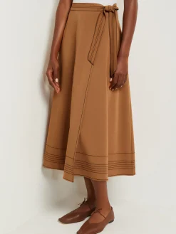 Skirts|Misook Maxi Wrap Skirt - Contrast Stitch Woven Twill Copper/Black