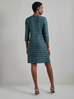 Dresses|Misook Metallic Accent Tweed Knit Shift Dress Spruce/Black/NewIvory