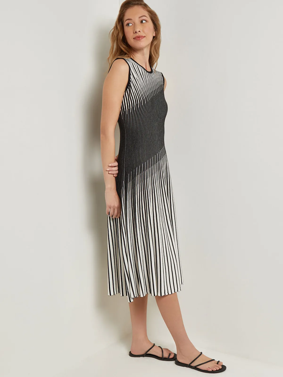 Dresses|Misook Midi A-Line Dress - Ombre Soft Intarsia Knit NewIvory/Black