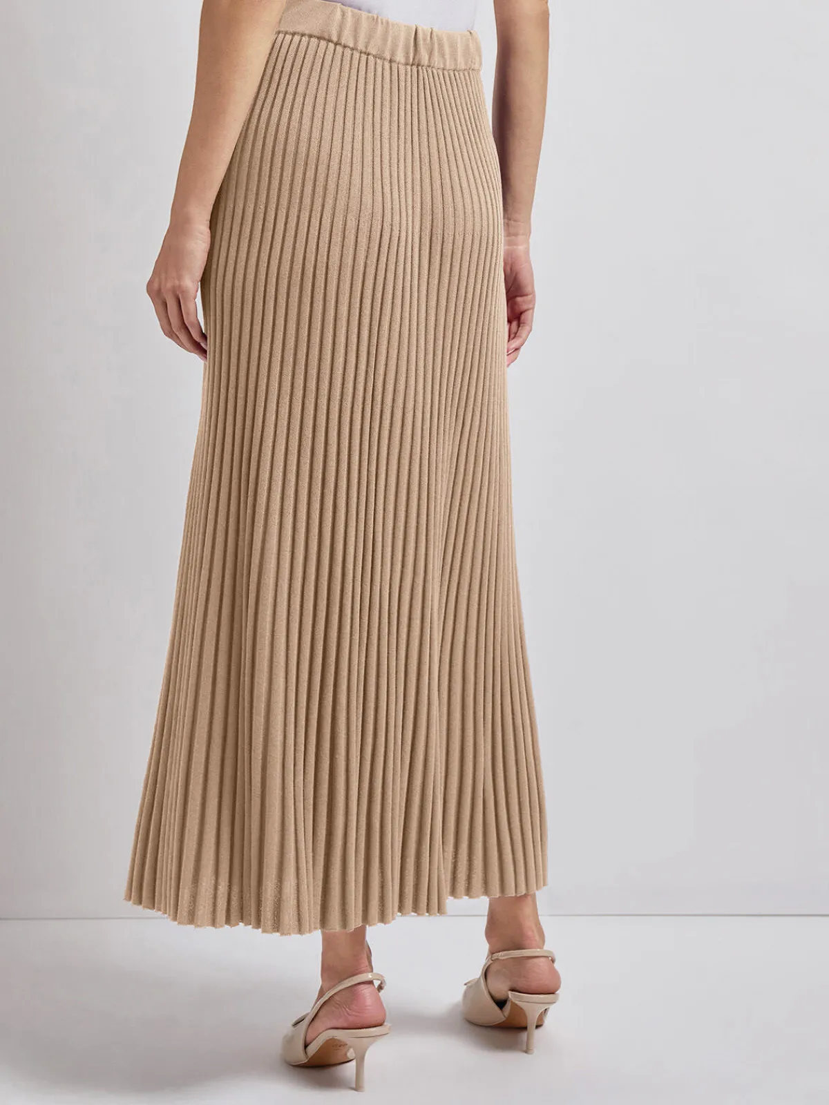 Skirts|Misook Midi A-Line Soft Ribbed Knit Skirt Sand