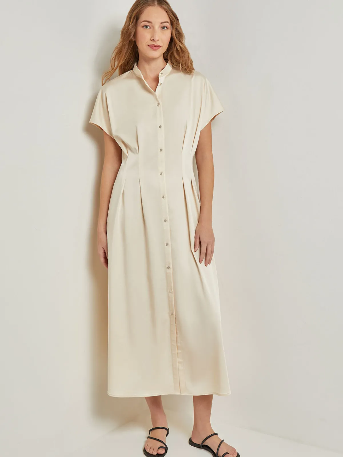 Dresses|Misook Midi Fit & Flare Dress - Dolman Sleeve Woven Parchment