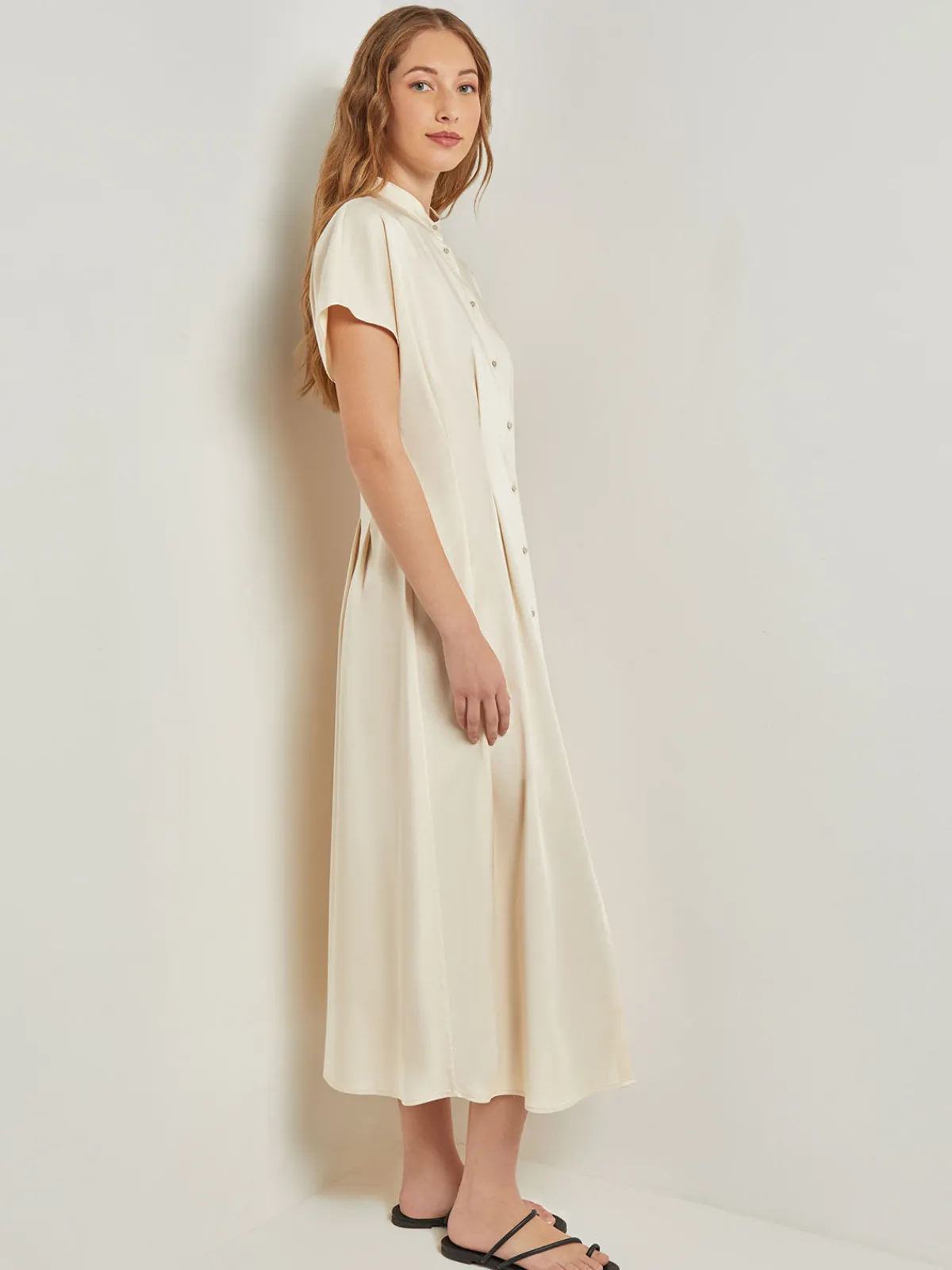 Dresses|Misook Midi Fit & Flare Dress - Dolman Sleeve Woven Parchment