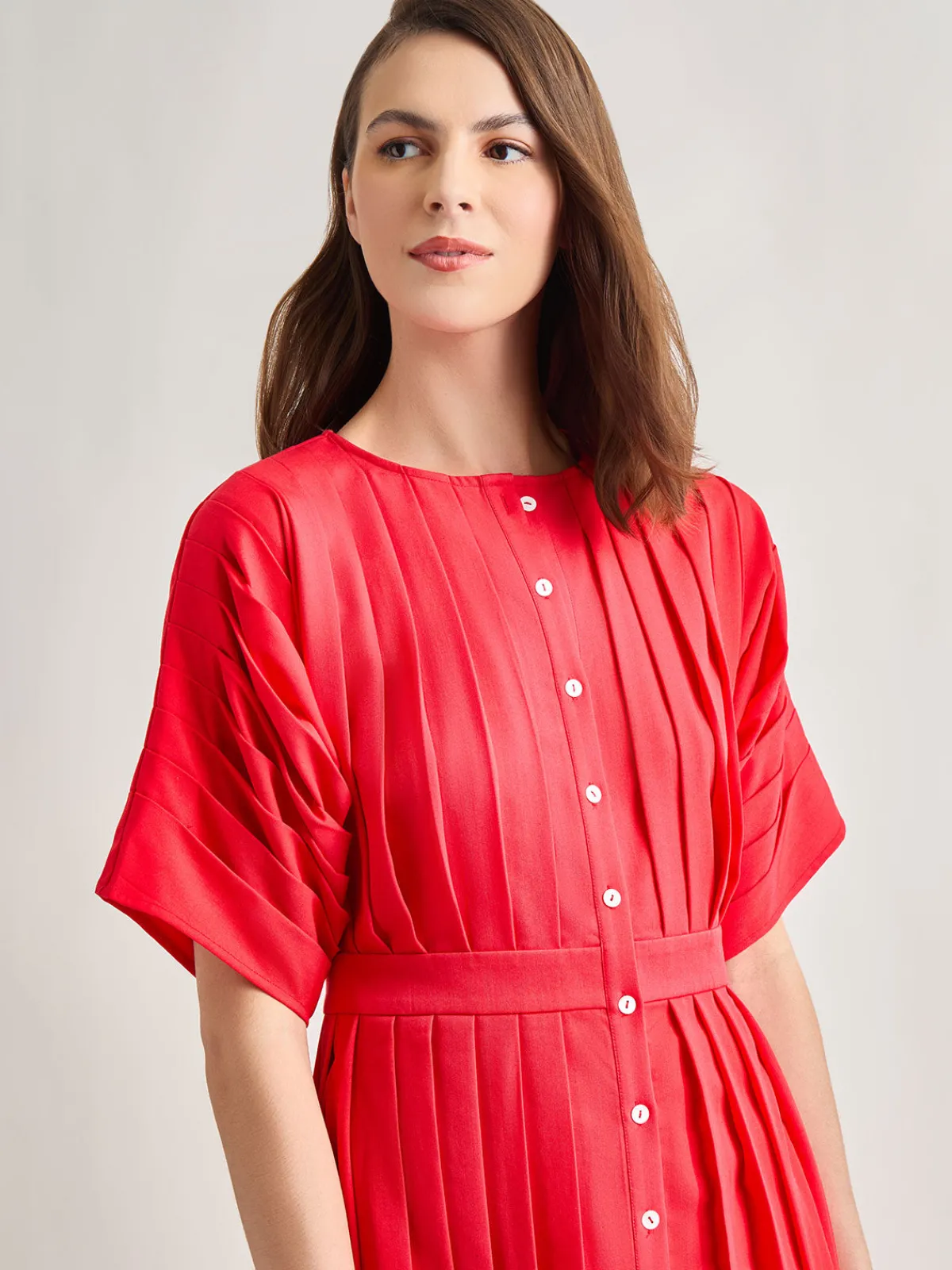 Dresses|Misook Midi Fit & Flare Dress - Hand Pleated Woven RadiantPink