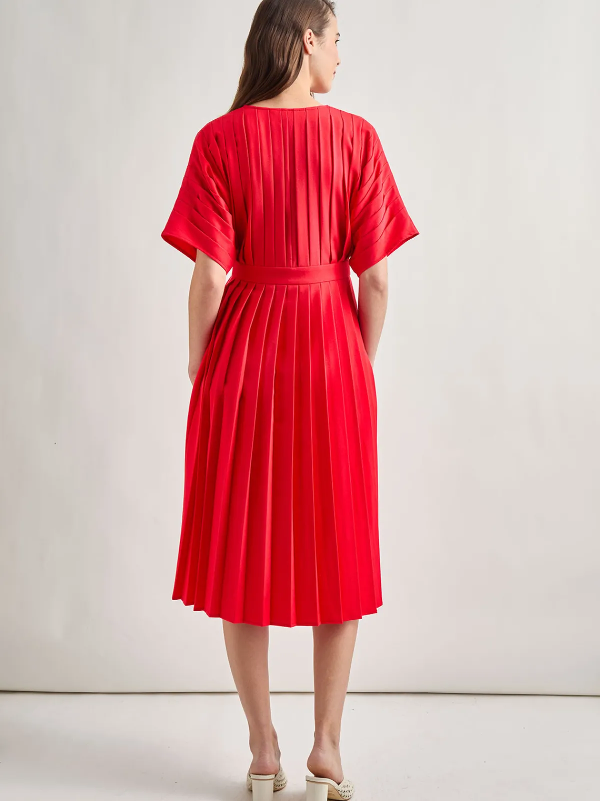 Dresses|Misook Midi Fit & Flare Dress - Hand Pleated Woven RadiantPink