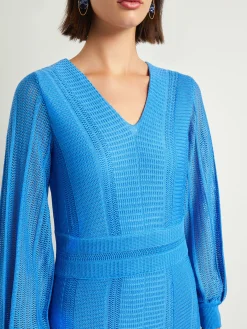 Dresses|Misook Midi Fit & Flare Dress - Multi-Stitch Knit AdriaticBlue