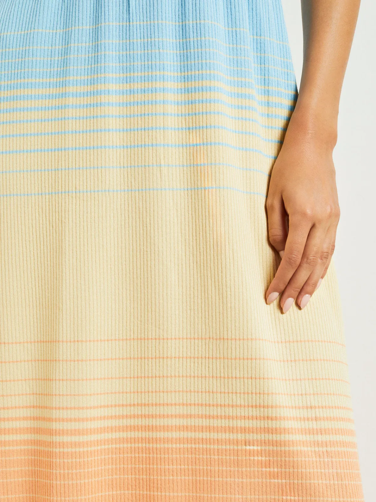 Dresses|Misook Midi Fit & Flare Dress - Soft Ombre Jacquard Knit CaribbeanMist/White/PaleGold/PeachBlossom/Black