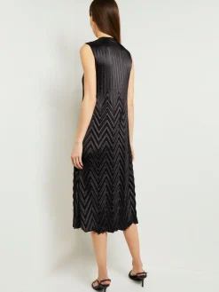 Dresses|Misook Midi Sheath Dress - Chevron Textured Crepe De Chine Black