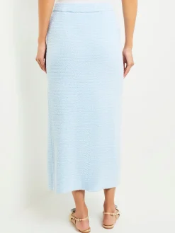 Skirts|Misook Midi Straight Skirt - Side Slit Tweed Knit CaribbeanMist/White