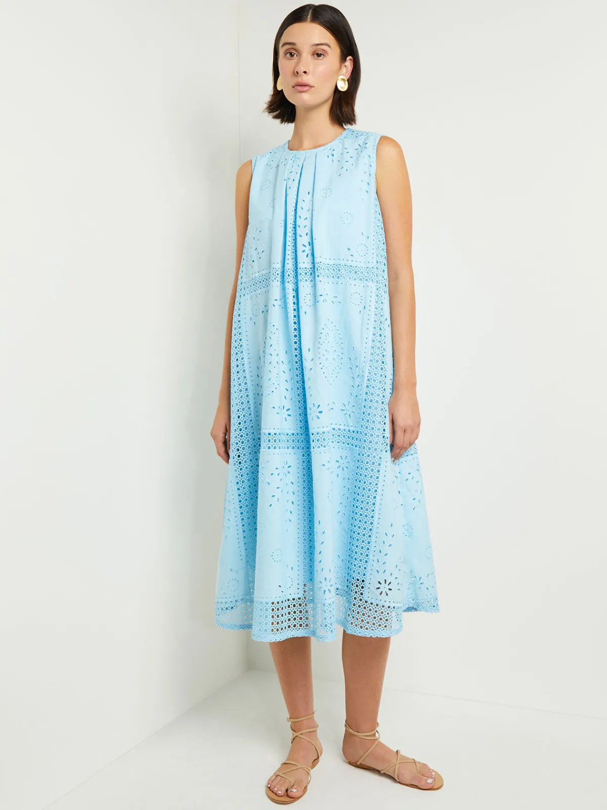 Dresses|Misook Midi Tent Dress - Sleeveless Eyelet Detailed Woven CaribbeanMist
