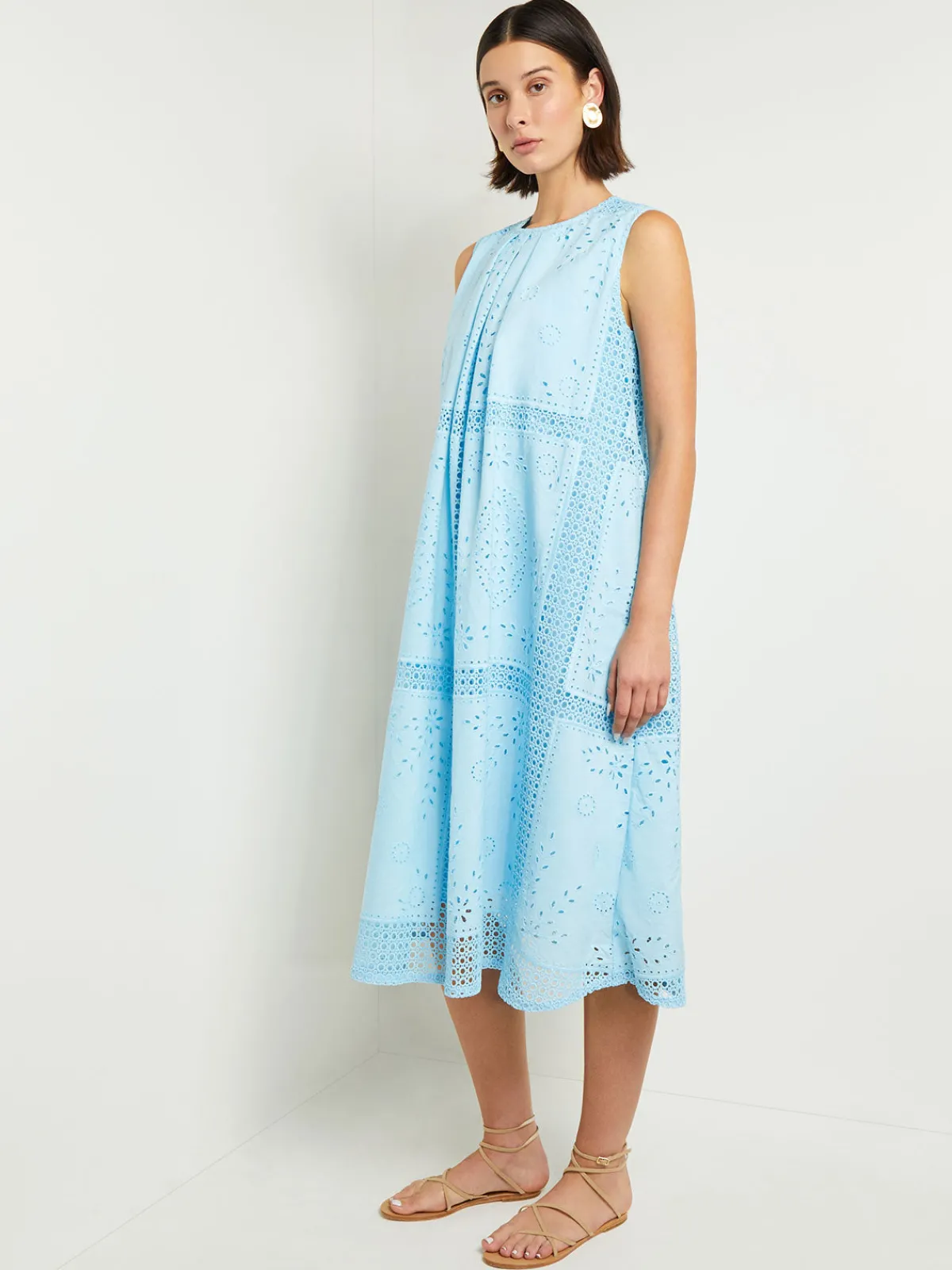 Dresses|Misook Midi Tent Dress - Sleeveless Eyelet Detailed Woven CaribbeanMist
