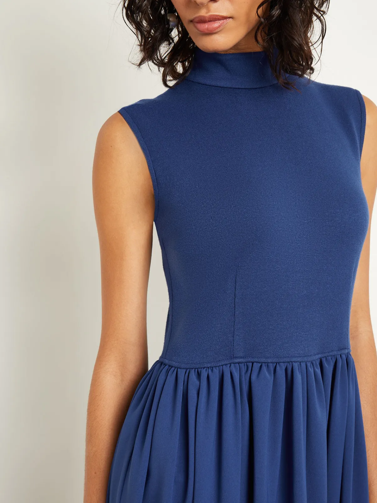 Dresses|Misook Mixed Media Fit-and-Flare Sleeveless Midi Dress Oceanic