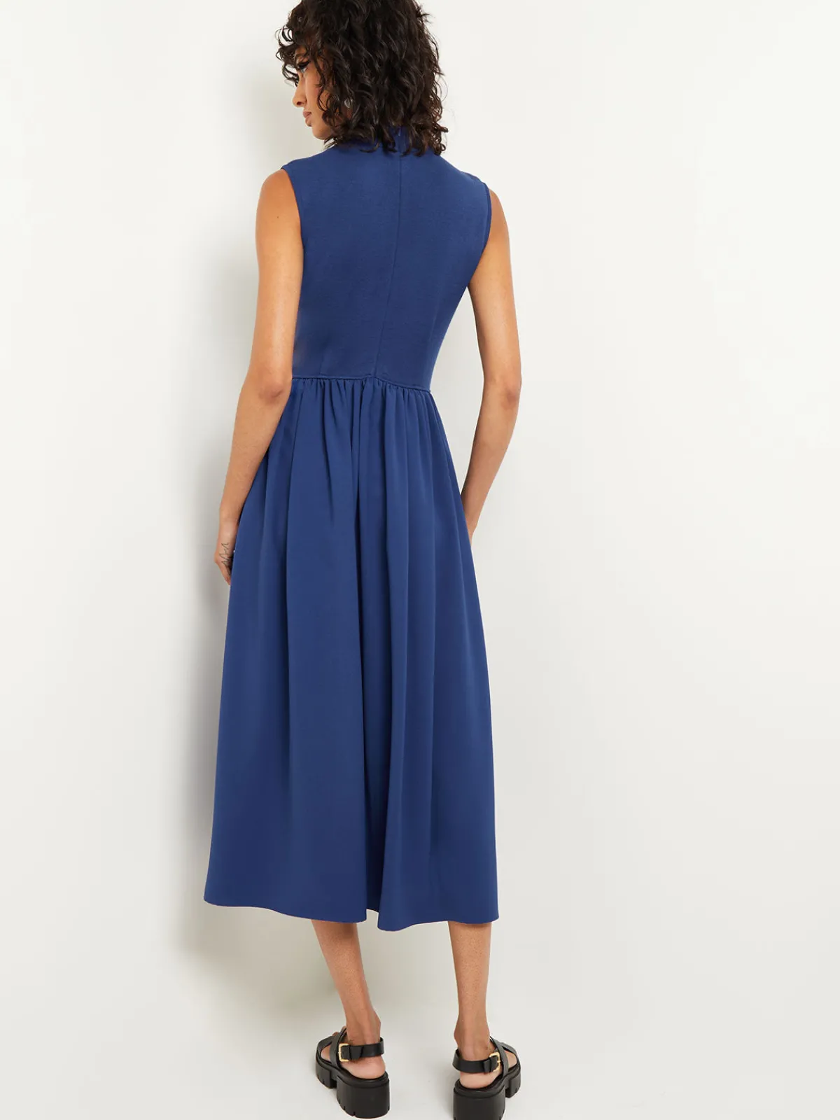 Dresses|Misook Mixed Media Fit-and-Flare Sleeveless Midi Dress Oceanic