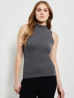 Tops & Tees|Tanks|Misook Mock Neck Cashmere Tank Top Charcoal