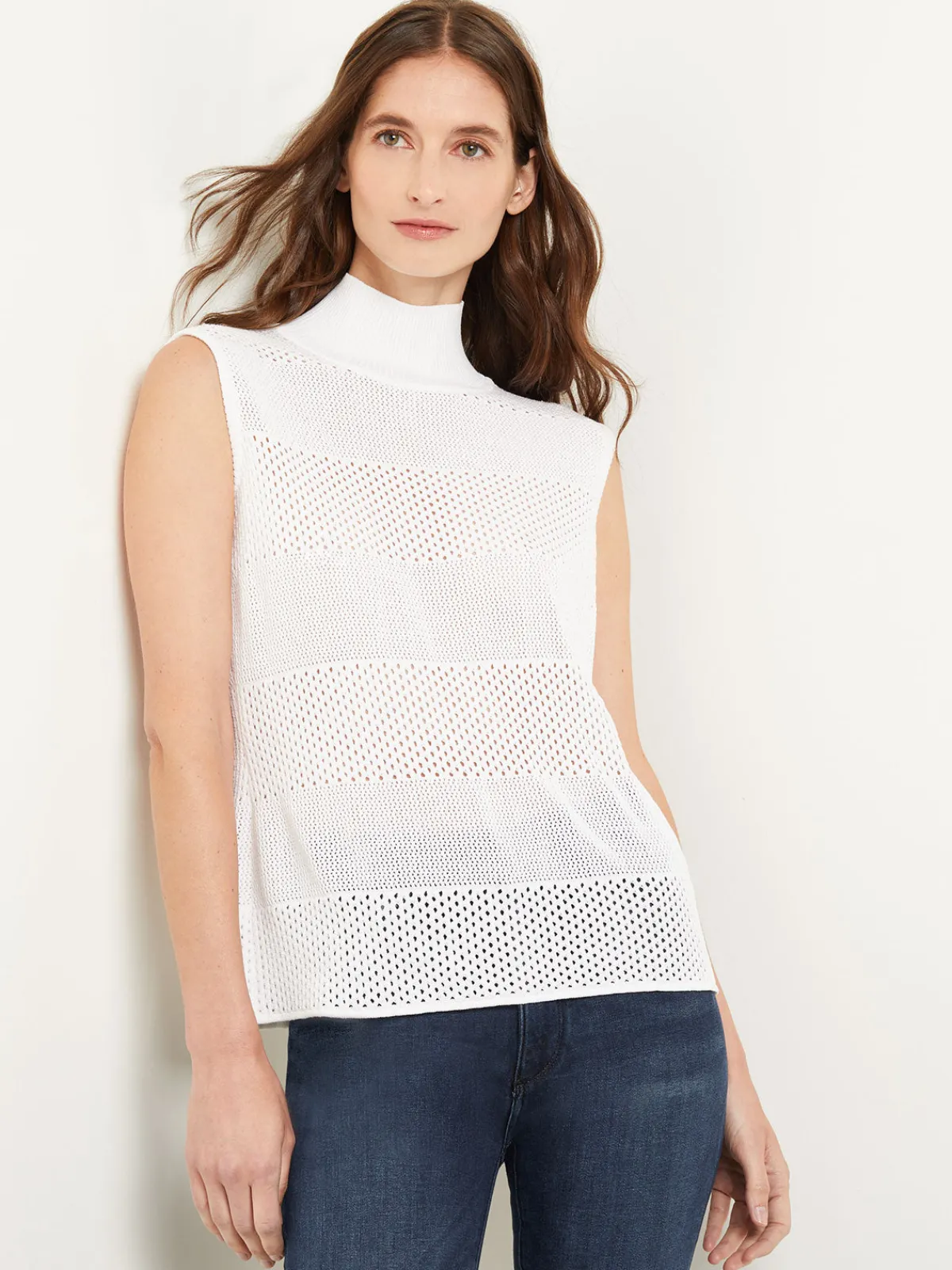 Tops & Tees|Tanks|Misook Mock Neck Soft Knit Tank Top White
