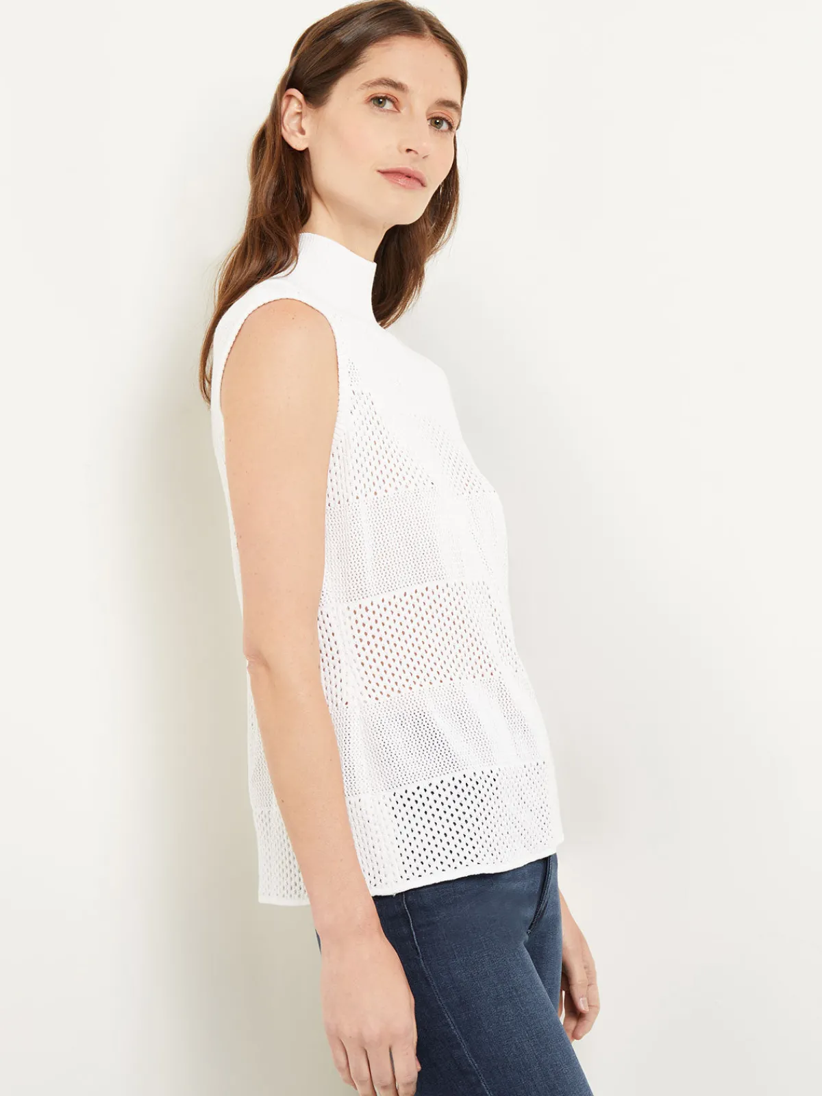 Tops & Tees|Tanks|Misook Mock Neck Soft Knit Tank Top White
